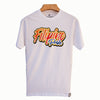 White "Filipino Pride" T-shirt hand printed in Philippines in yellow, orange, blue & black.